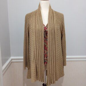 Beige Rib Knit Crochet Open Wrap Cardigan Duster sz S
